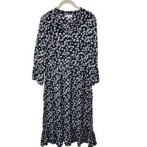 Sweet Salt Womens Floral Print Long Sleeve Midi Dress Navy Small